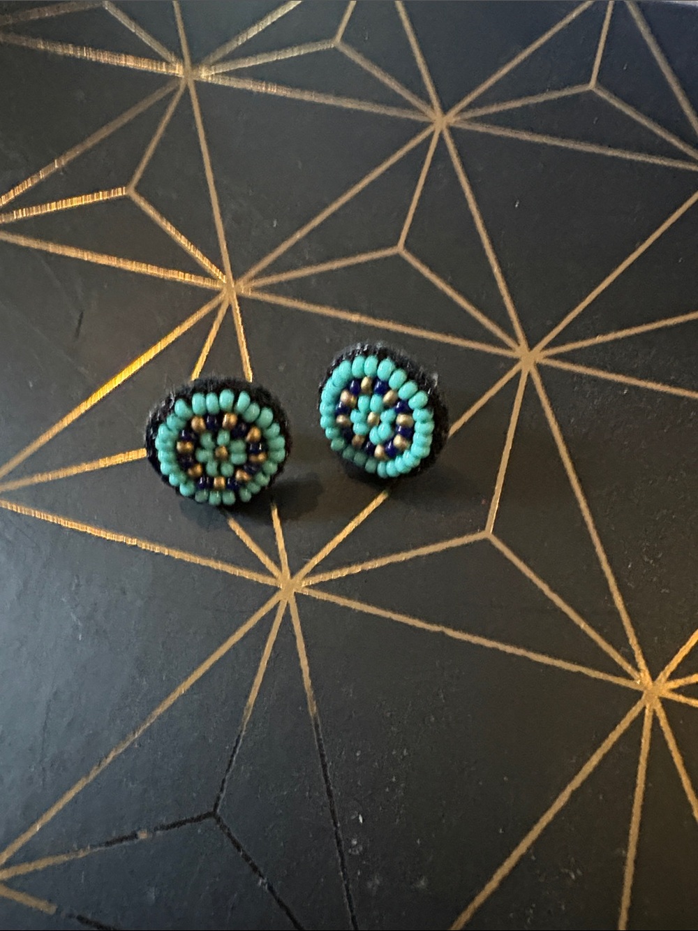 Beaded Turquoise Circle Stud Earrings - Unbranded